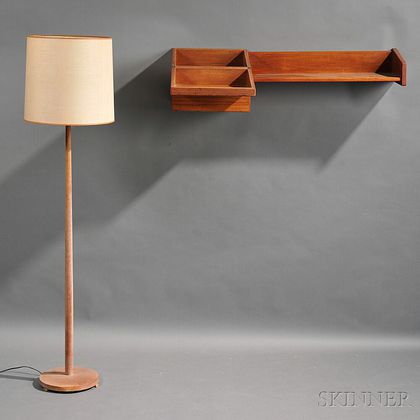 Wall Shelf with Compartment and a Floor Lamp 