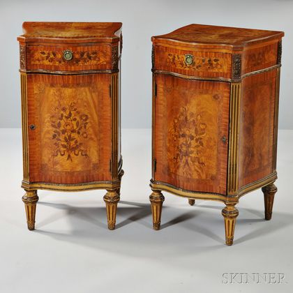 Pair of Louis XVI-style Marquetry and Parcel-giltwood Satinwood Commodes