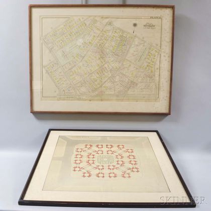 Framed Map of Brookline and a Floor Plan of a Greek Building. Estimate $200-400