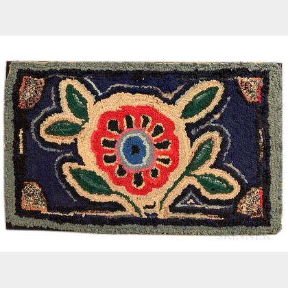 Hooked Rug with Giant Flower