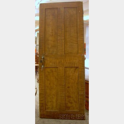 19th Century Faux Tiger and Bird's-eye Maple Grain-painted Paneled Wooden Door