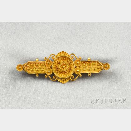Etruscan Revival Gold Bar Pin