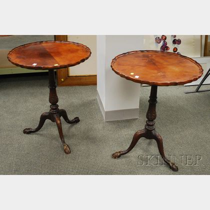 Pair of Chippendale-style Carved Mahogany and Mahogany Veneer Piecrust-top Tea Tables. 