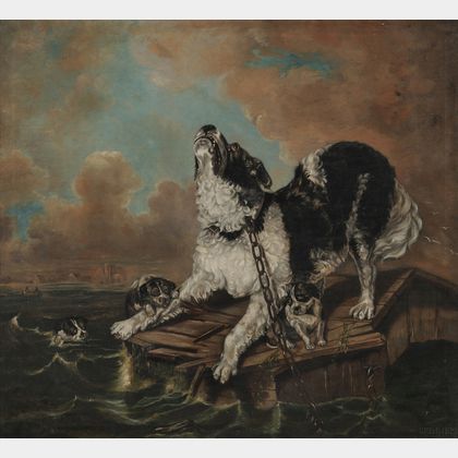 Manner of Edwin Henry Landseer (British, 1802-1873) Dog and Pups in Peril at Sea 
