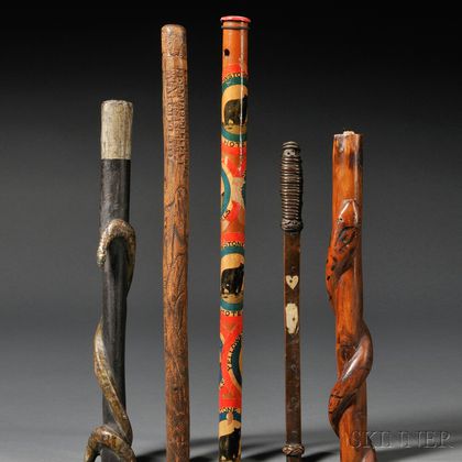 Five Folk Art Walking Sticks