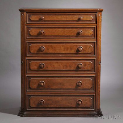 Victorian Walnut and Burl Veneer Lock-end Tall Chest of Drawers