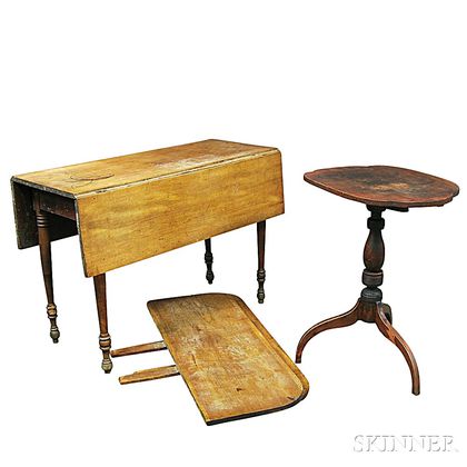 Federal Cherry Candlestand and a Maple Drop-leaf Table
