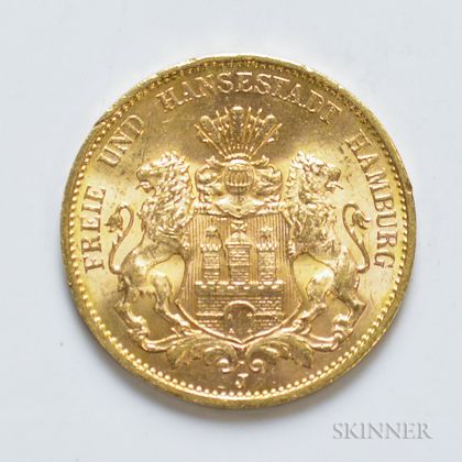 1913-J German 20 Mark Gold Coin, KM618
