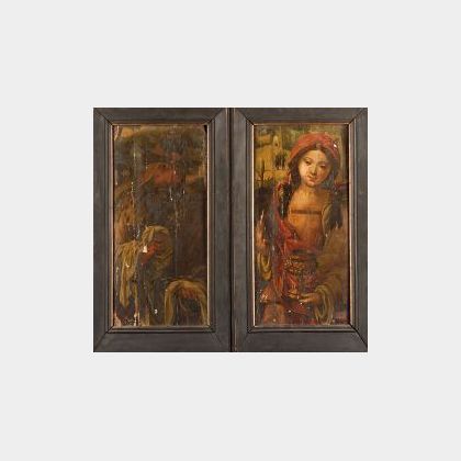 Flemish School, 16th Century Style Pair of Figures from the Entombment of Christ: Mary Magdalene and Joseph of Arimathaea