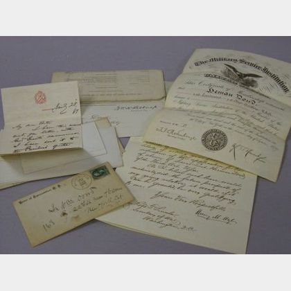 Nine 1871-1882 Military Service Related Correspondence and Certificate Items Regarding Heman Dowd. 