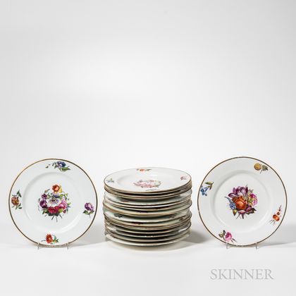 Nineteen Derby Porcelain Floral Decorated Plates
