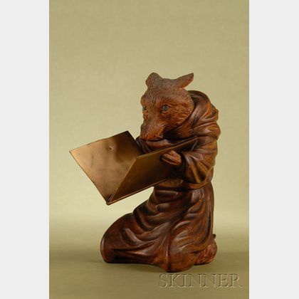 Whimsical Black Forest Carved Walnut Figure of Monk Fox