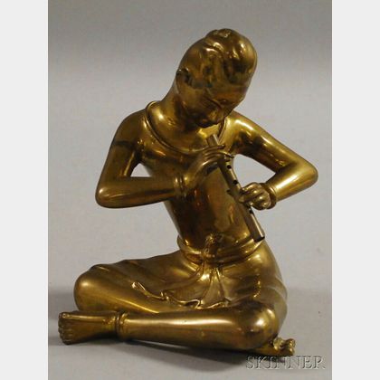 Gilt-bronze Sculpture of a Seated Flute Player