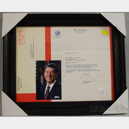 Framed 1971 Governor Ronald Reagan Signed Typed Letter