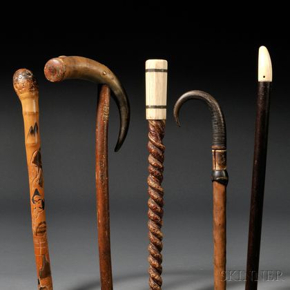 Five Folk Art Walking Sticks