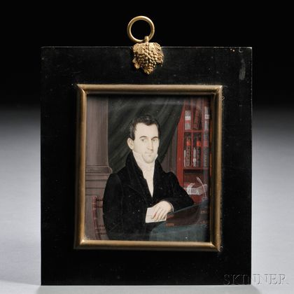 Anthony and/or Nina Meucci (Spanish/American, ac. 1818-1826/27) Portrait Miniature of a Gentleman in His Library.