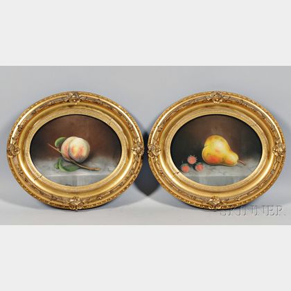 John Joseph Enneking (Massachusetts, New York, Maine, Ohio, 1841-1916) Pair of Marble-top Table and Fruit Still Lifes