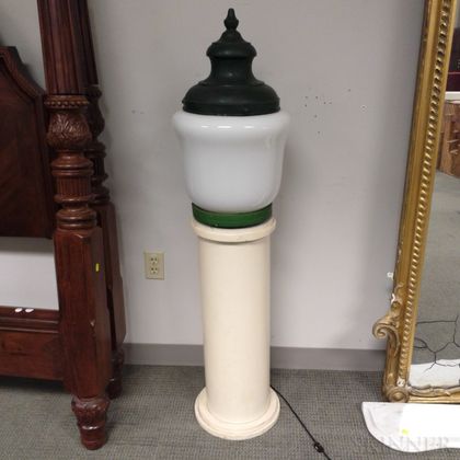 Green-painted Metal and Glass Floor Lamp