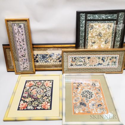 Six Framed Chinese Silk Embroideries. Estimate $20-200