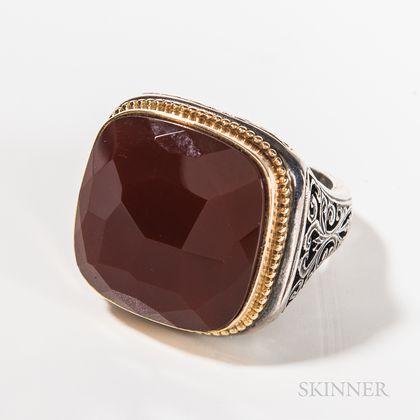 Gerochristo Sterling Silver, 18K Gold and Carnelian Gentleman's Ring