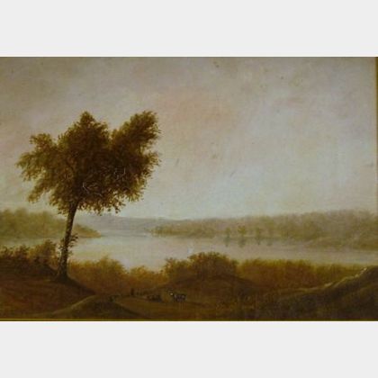 Framed 19th Century American School Oil on Canvas Hudson River School Landscape
