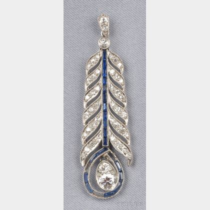 Art Deco Platinum, Sapphire, and Diamond Pendant