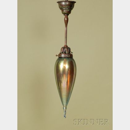 Tiffany Style Glass and Bronze Hanging Light Fixture