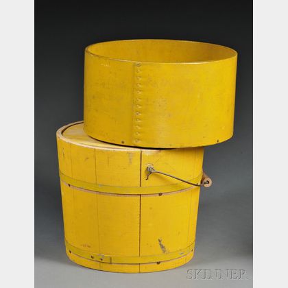 Yellow-painted Wooden Measure and Bucket