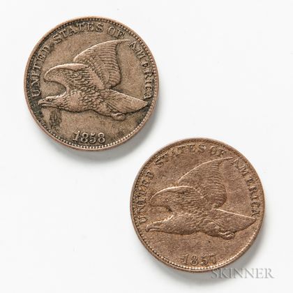 1857 and 1858 Small Letters Flying Eagle Cents. Estimate $20-40