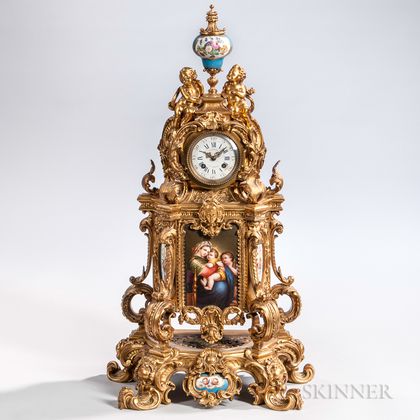 Louis XVI-style Porcelain-mounted Mantel Clock