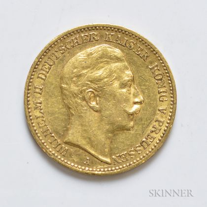 1898-A German 20 Mark Gold Coin, KM521.
