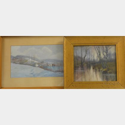 E. Winchester Kingsbury (American, Early 20th Century) Two Framed Landscapes: Winter Hills
