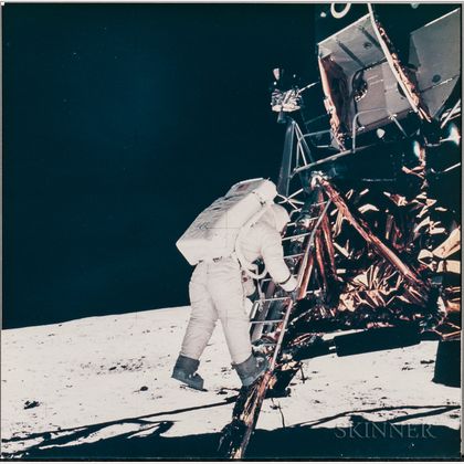 Apollo 11, Astronaut Edwin E. Aldrin Jr. Descends the Steps of the Lunar Module Eagle Ladder as He Prepares to Walk on the Moon (... 