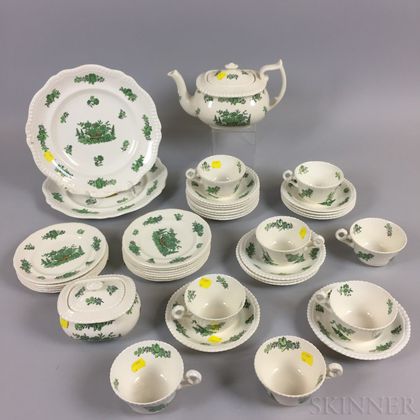 Forty-seven-piece Set of Copeland Spode "Green Basket" Porcelain Tableware