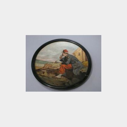 Oil On Plaster Roundel Of A French Soldier