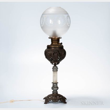 Cast Bronze and Marble Lamp