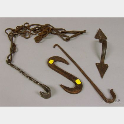 Group of Assorted Wrought Iron Hearth and Architectural Hardware