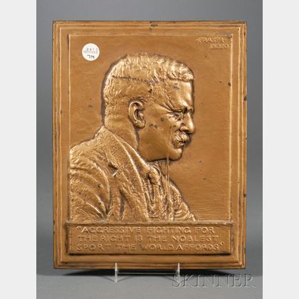 Teddy Roosevelt Bronzed Iron Bas Relief Plaque