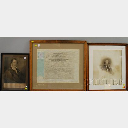 Two Framed 19th Century Steel Engraving Portraits and Framed 19th Century Yale University Medical School Diploma
