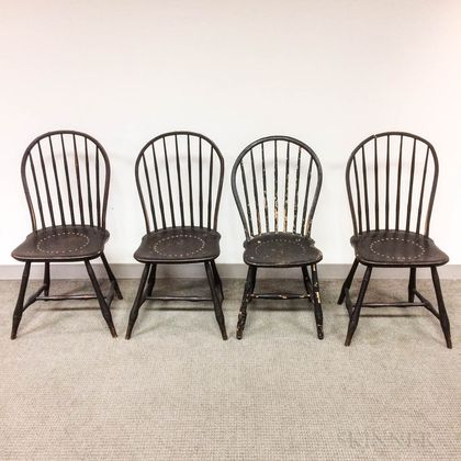 Set of Four Brown-painted Bamboo-form Bow-back Windsor Chairs