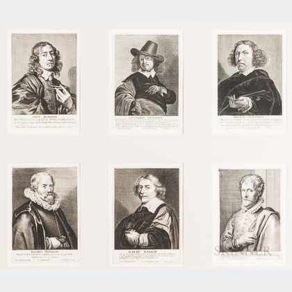Johannes Meyssens (Flemish, 1612-1670),Publisher, Six Portraits of Artists/Architects in a Common Frame: Simon Bosboom, Leonard Bramer