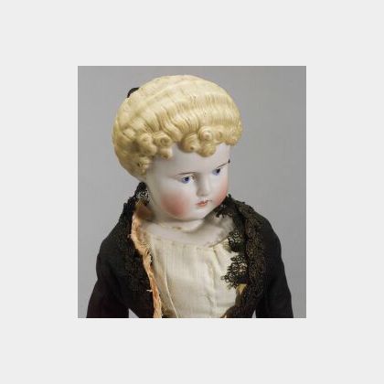 Blonde Molded Hair Bisque Doll with Turned and Tilted Head