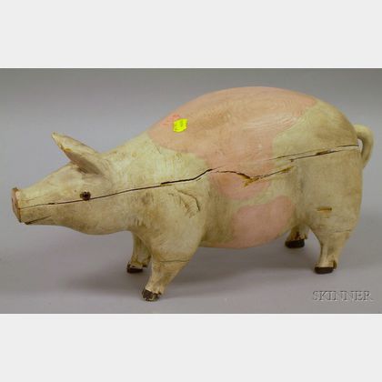 Folk Carved and Painted Wooden Pig