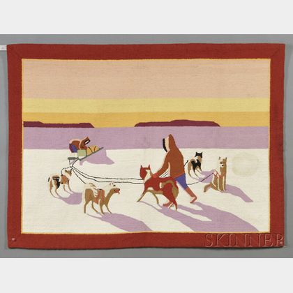Grenfell Pictorial Hooked Rug with Arctic Dog Sled Scene
