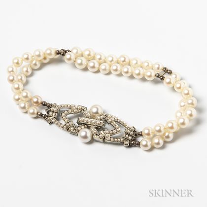 Mikimoto 14kt White Gold and Cultured Pearl Double-strand Bracelet