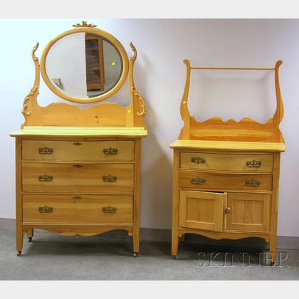 Late Victorian Pine Mirrored Dresser and a Commode. 
