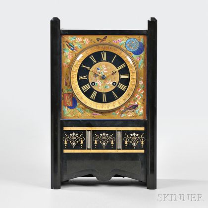 Hand-painted Black Slate Aesthetic Movement Mantel Clock