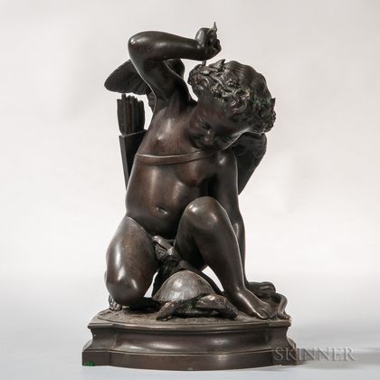 After Louis Elias Robert (French, 1821-1874) Bronze Figure of Cupid with a Turtle