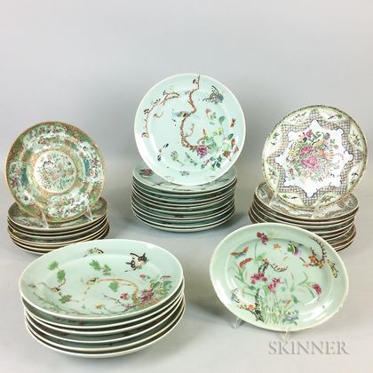 Thirty-seven Pieces of Celadon-glazed Rose Medallion and Famille Rose Porcelain Tableware