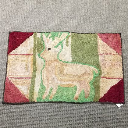Pictorial Hooked Rug with a Deer